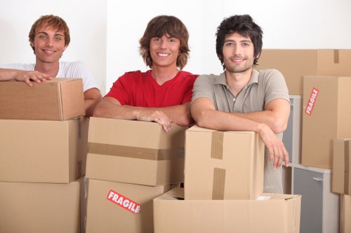 Household boxes and moving equipment prepared for East Finchley relocation